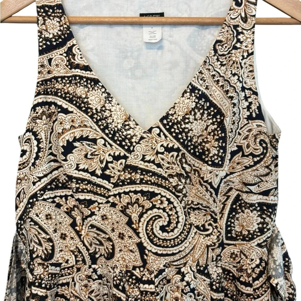 J. Crew Cecelia Paisley V Neck Brown White Tie Waist Knee Short Dress Size 4 - Picture 7 of 7